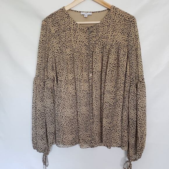 H by Halston Womens Top Sz Med Boho Balloon Sleeve Animal Print Leopard Flowy - Picture 2 of 8
